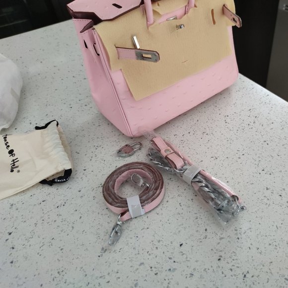 HOUSE OF HELLO Pink Ostrich Leather Satchel ShoulderBag Silver Labels(Brand New) - Picture 3 of 4